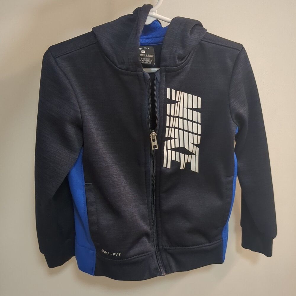 Nike Dri-FIT Zip Up Hoodie Navy Blue Athletic Jacket Toddler Sweatshirt Boys 3T